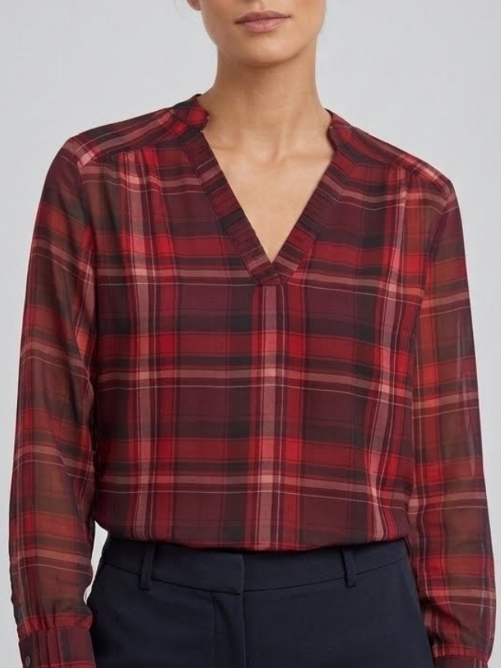 NWOT Gerard Darel Paris Clemencia Red and Black Plaid Blouse. Size 44 = Size 14